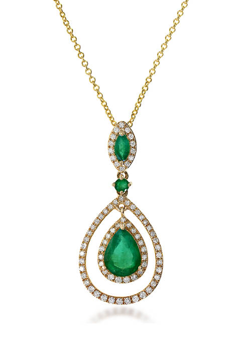  1/4 ct. t.w. Diamond and 1.16 ct. t.w. Emerald Pendant Necklace in 14K Yellow Gold 