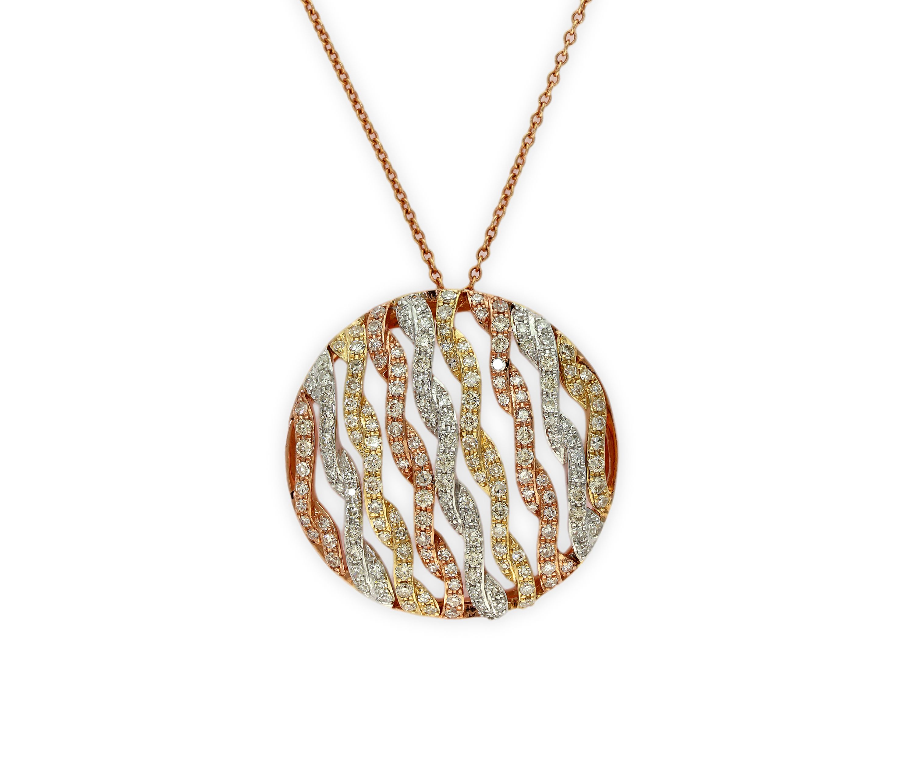14K White/Yellow/Pink Gold Diamond Pendant Necklace