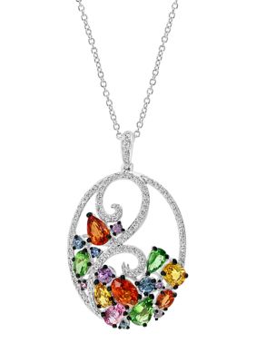 Effy 1/3 Ct. T.w. Diamond And 3.61 Ct. T.w. Multi Sapphire Pendant Necklace In 14K Gold