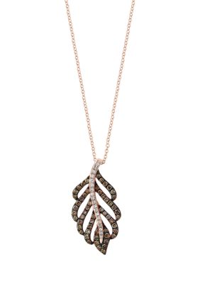 Effy 7/8 Ct. T.w. Diamond Leaf Pendant Necklace In 14K Rose Gold