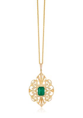 Effy 1/5 Ct. T.w. Diamond And 1.42 Ct. T.w. Emerald Brasilica Pendant Necklace In 14K Yellow Gold