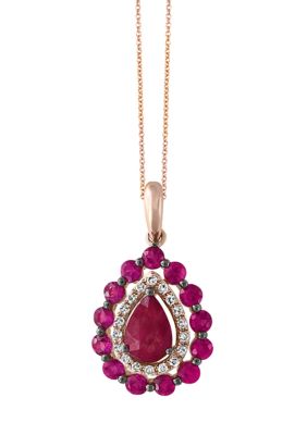Effy 1/10 Ct. T.w. Diamond And 1 T. T.w. Ruby Pendant Necklace In 14K Rose Gold