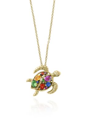 Effy® Multi Sapphire Turtle Pendant in 14k Yellow Gold | belk