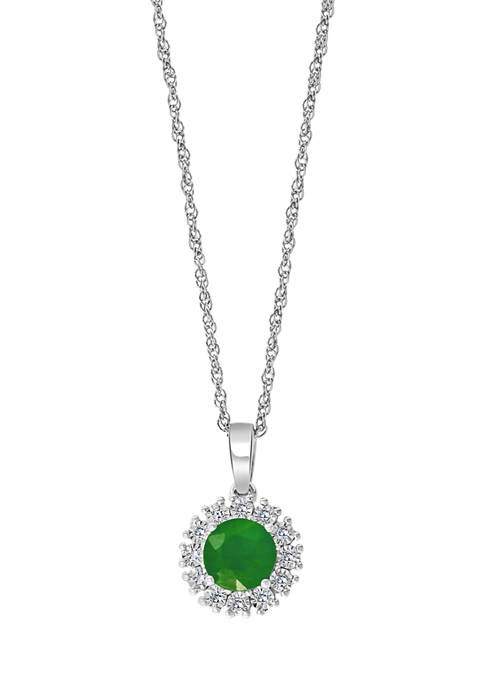 3/4 ct. t.w. Natural Emerald and 1/10 ct. t.w. Diamond Pendant Necklace in Sterling Silver