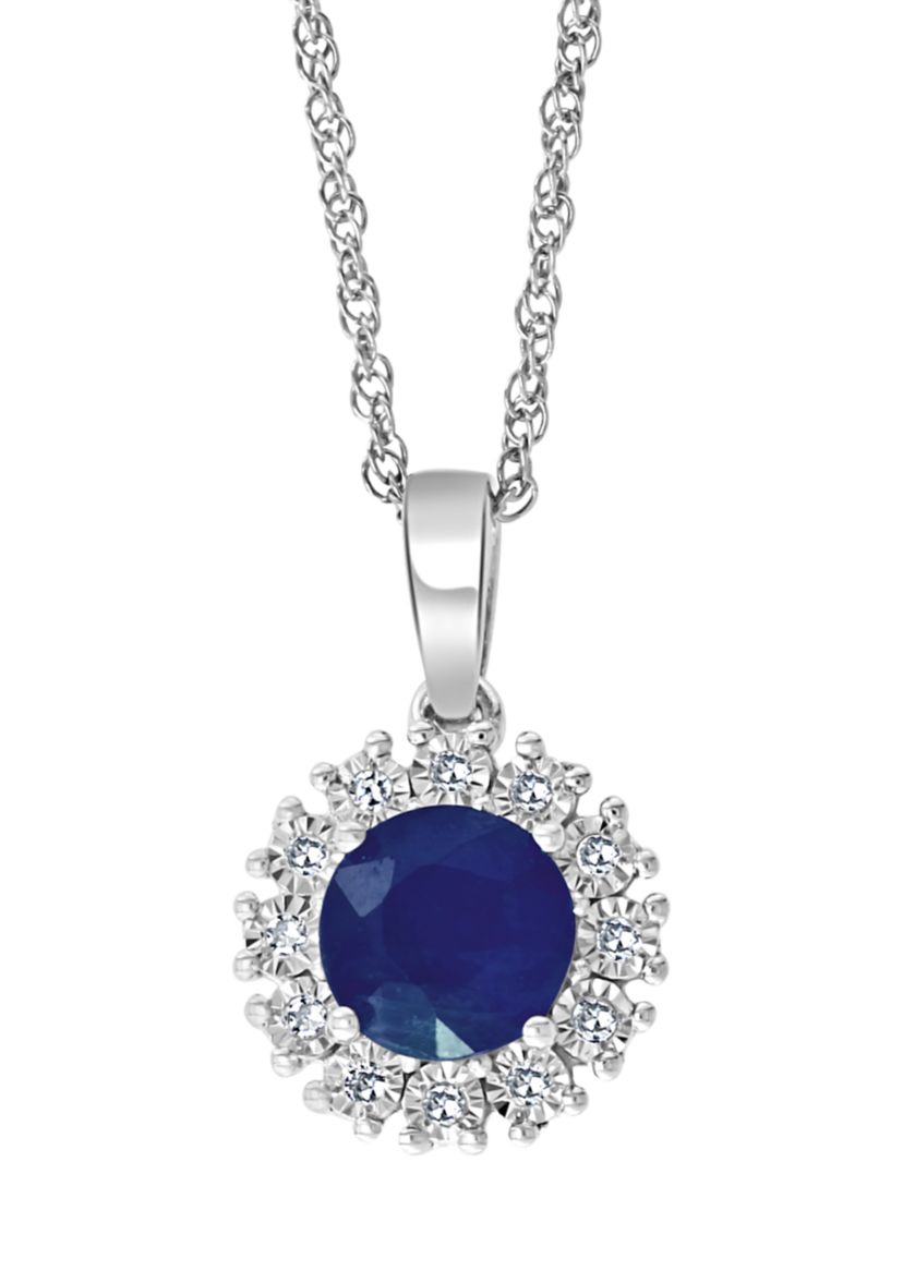 1 ct. t.w. Natural Sapphire and 1/10 ct. t.w. Diamond Pendant Necklace in Sterling Silver