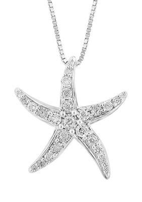 Effy 1/5 ct. t.w. Miracle Set Diamond Starfish Pendant Necklace in Sterling Silver -  5400452YF0GV19DDS