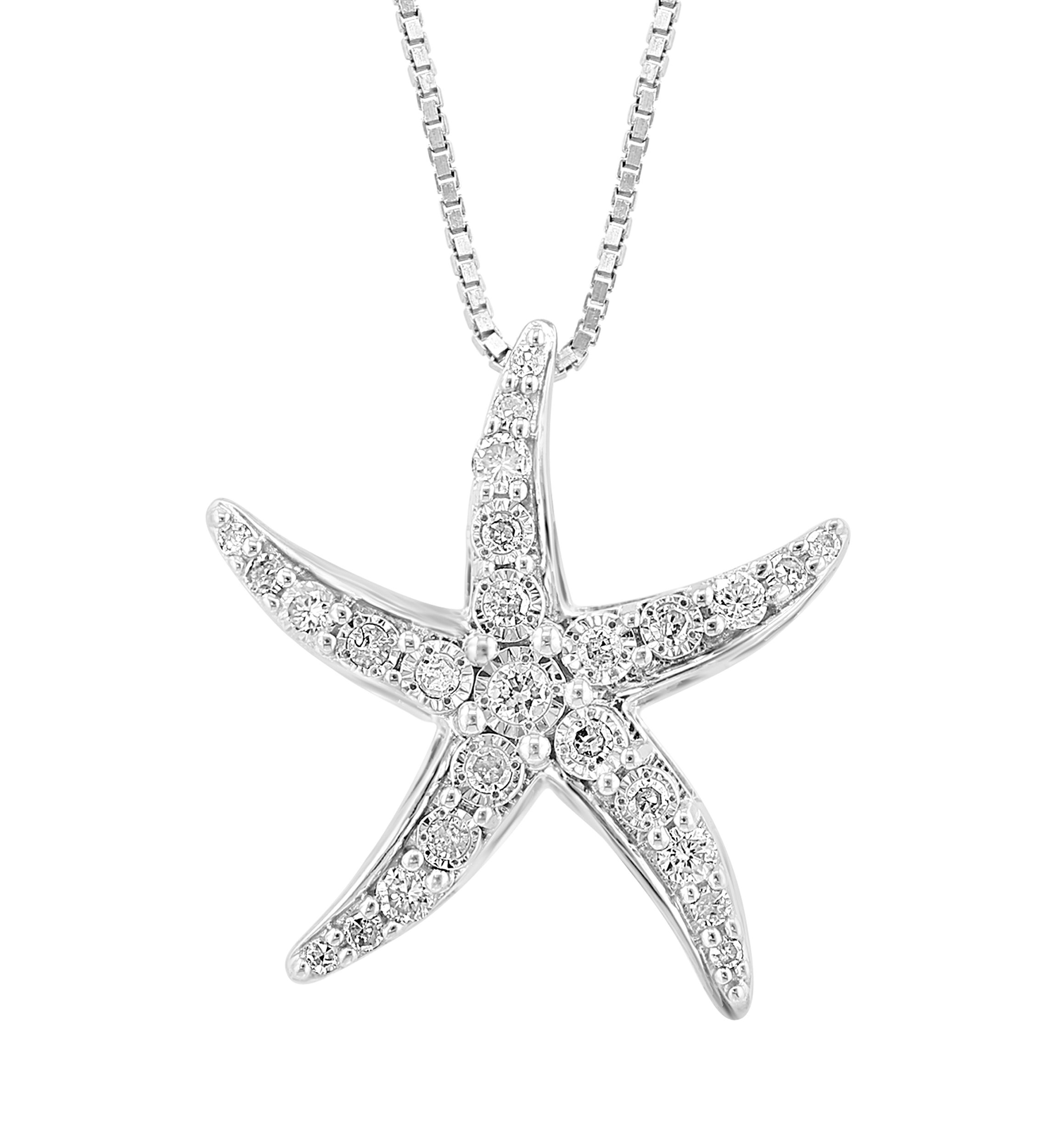 1/5 ct. t.w.  Miracle Set Diamond Starfish Pendant Necklace in Sterling Silver 