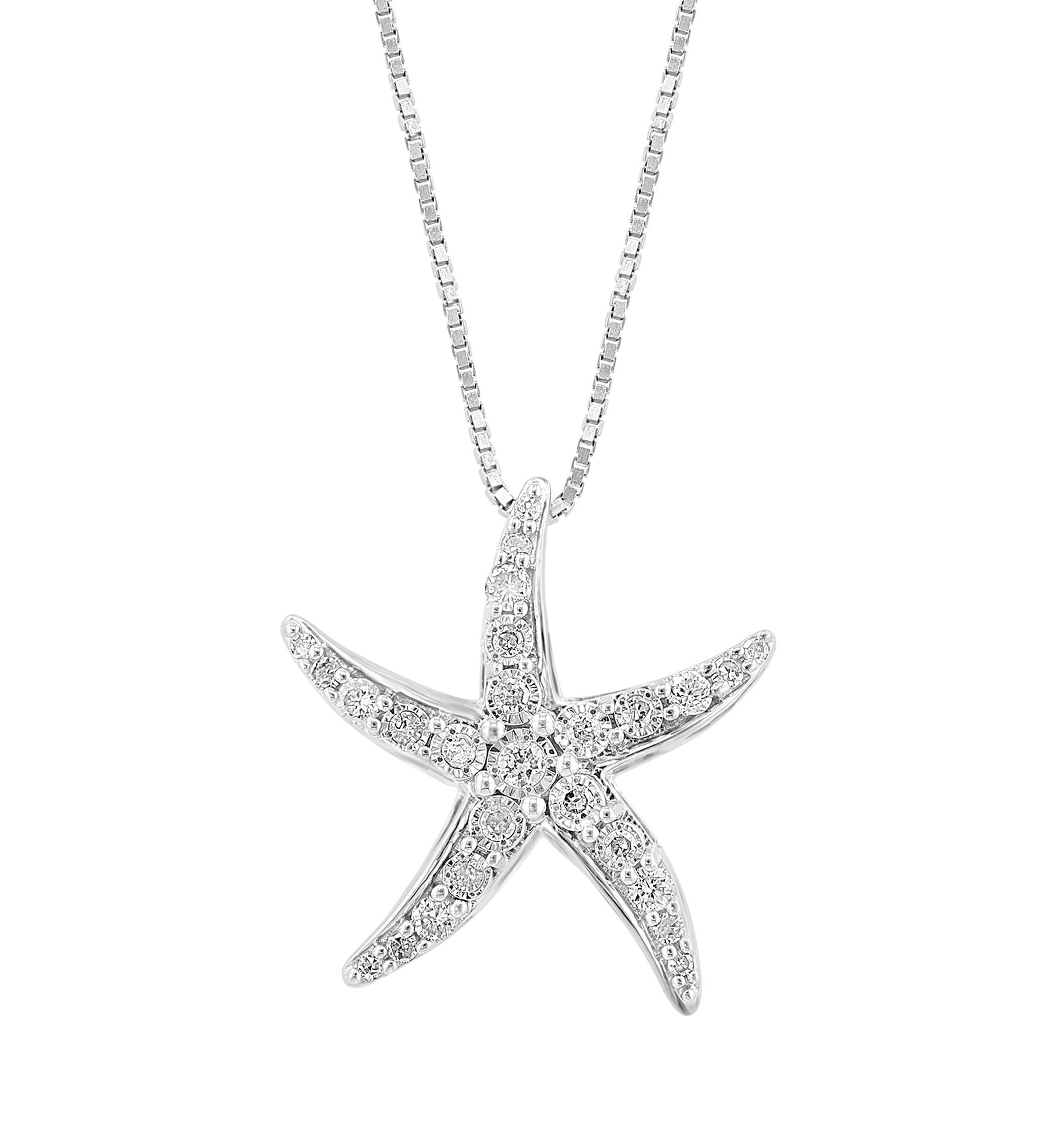  1/5 ct. t.w.  Miracle Set Diamond Starfish Pendant Necklace in Sterling Silver 
