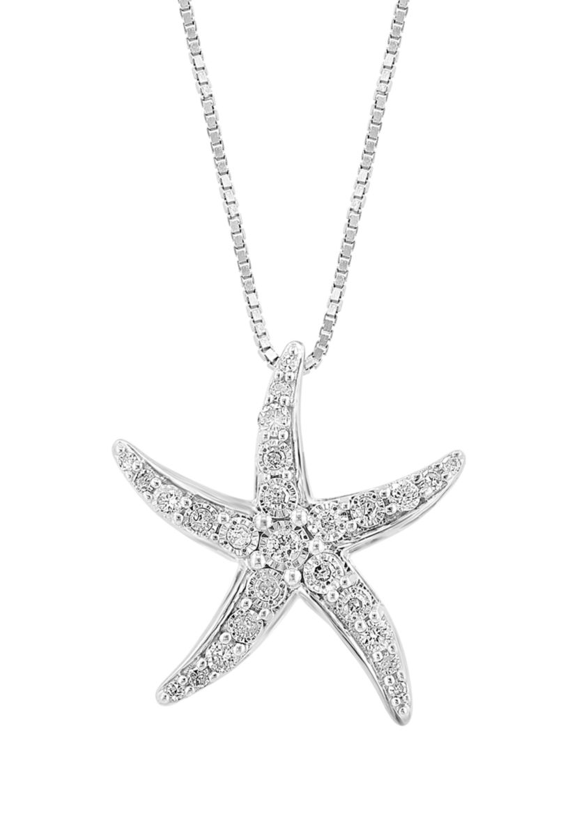  1/5 ct. t.w.  Miracle Set Diamond Starfish Pendant Necklace in Sterling Silver 