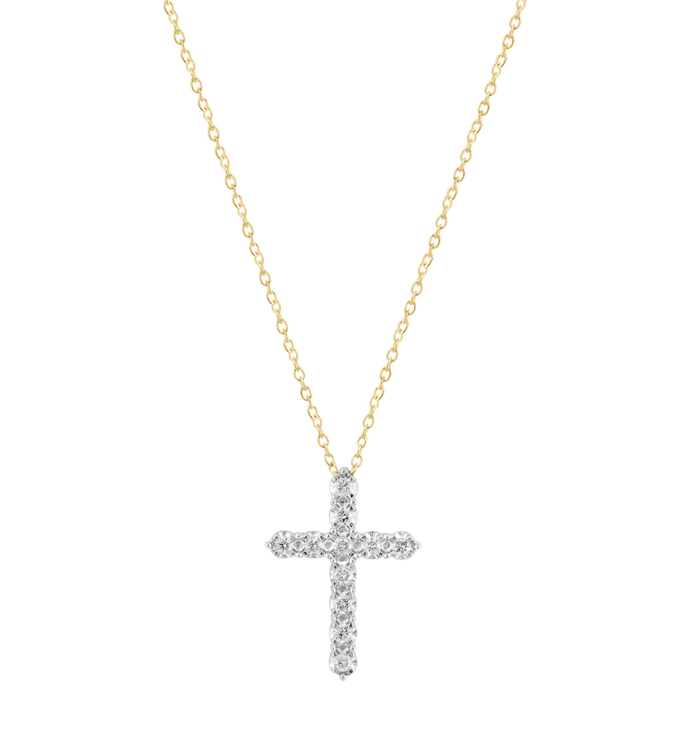 Sterling Gold Over Sterling Diamond Cross Pendant 