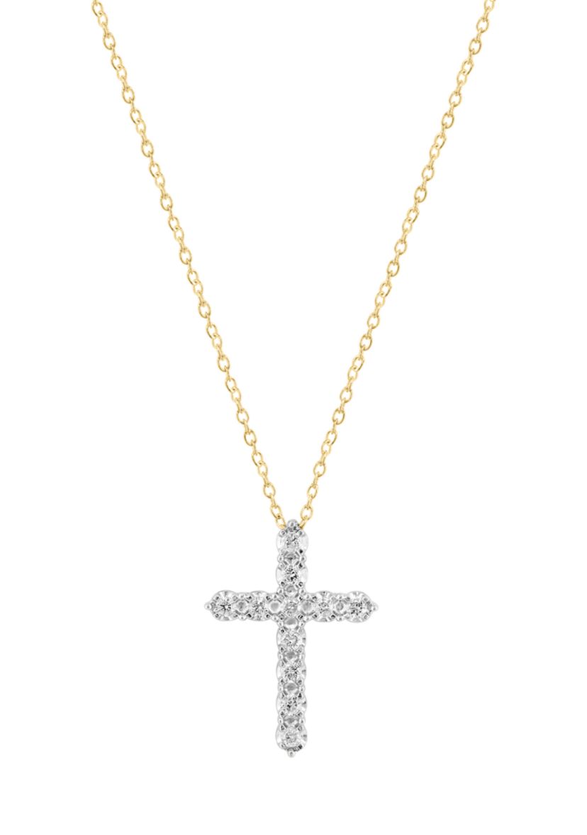 Sterling Gold Over Sterling Diamond Cross Pendant 