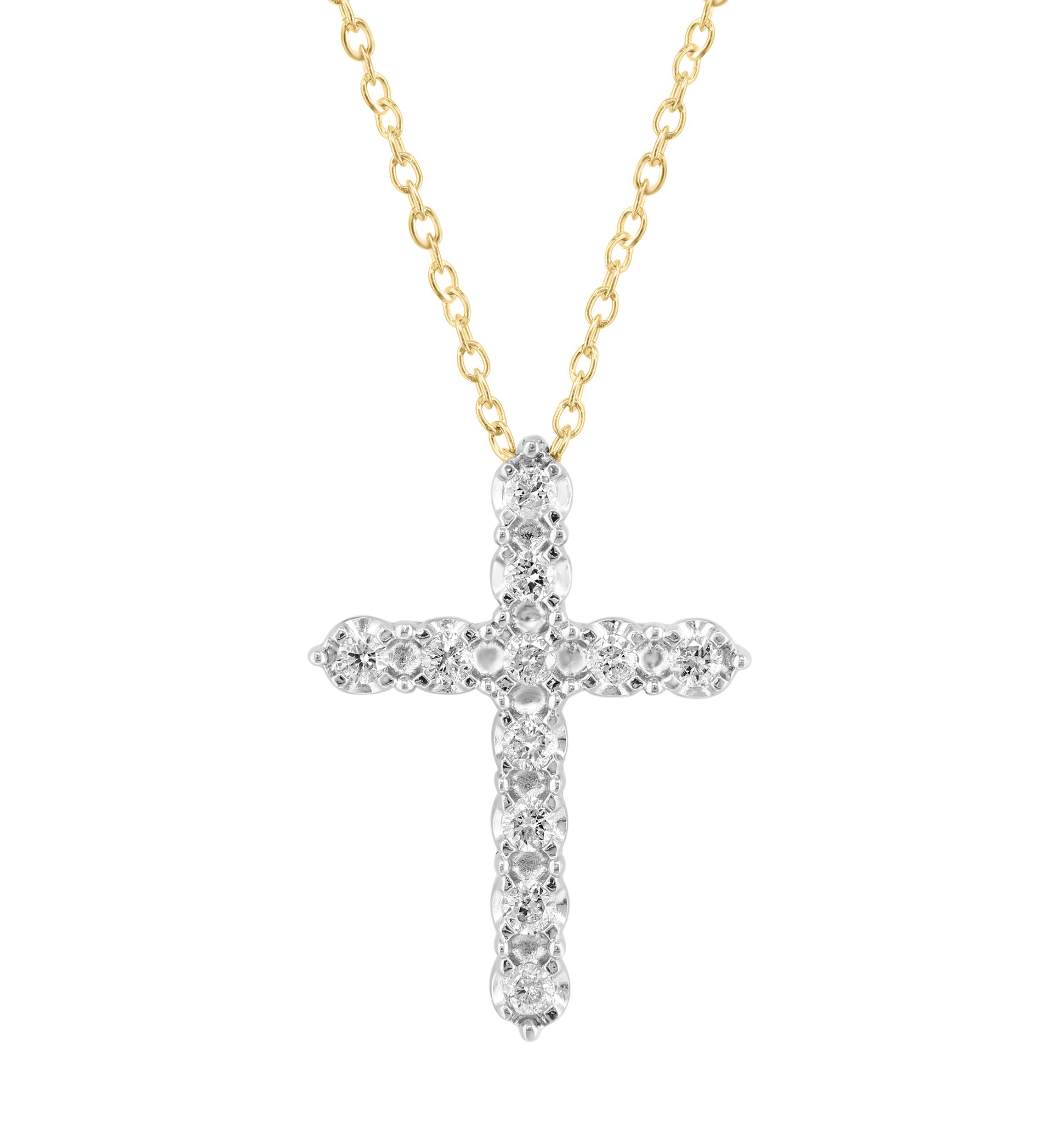 Sterling Gold Over Sterling Diamond Cross Pendant 