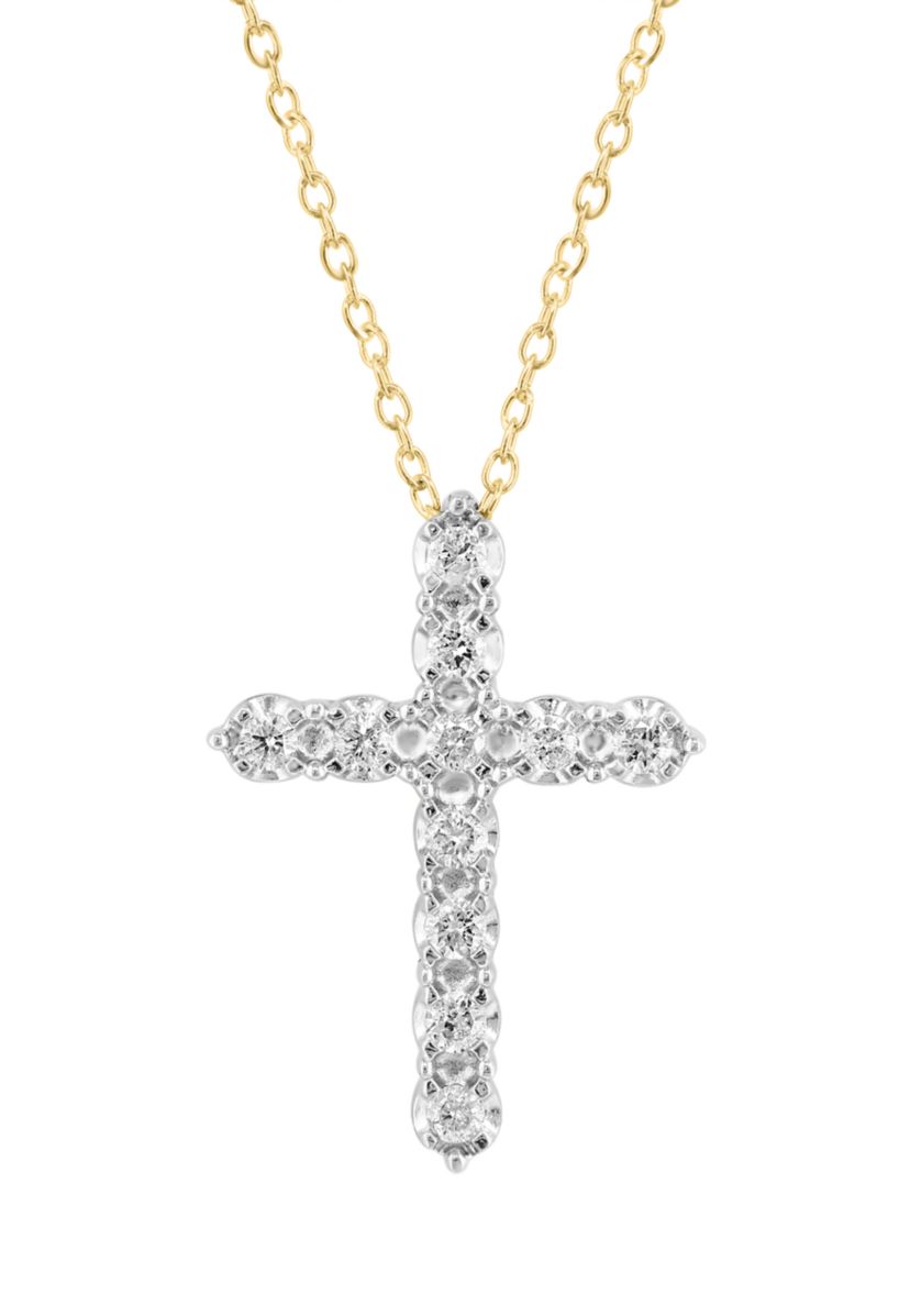Sterling Gold Over Sterling Diamond Cross Pendant 