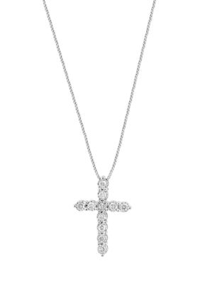 Effy Sterling Silver Diamond Cross Pendant, 16 in