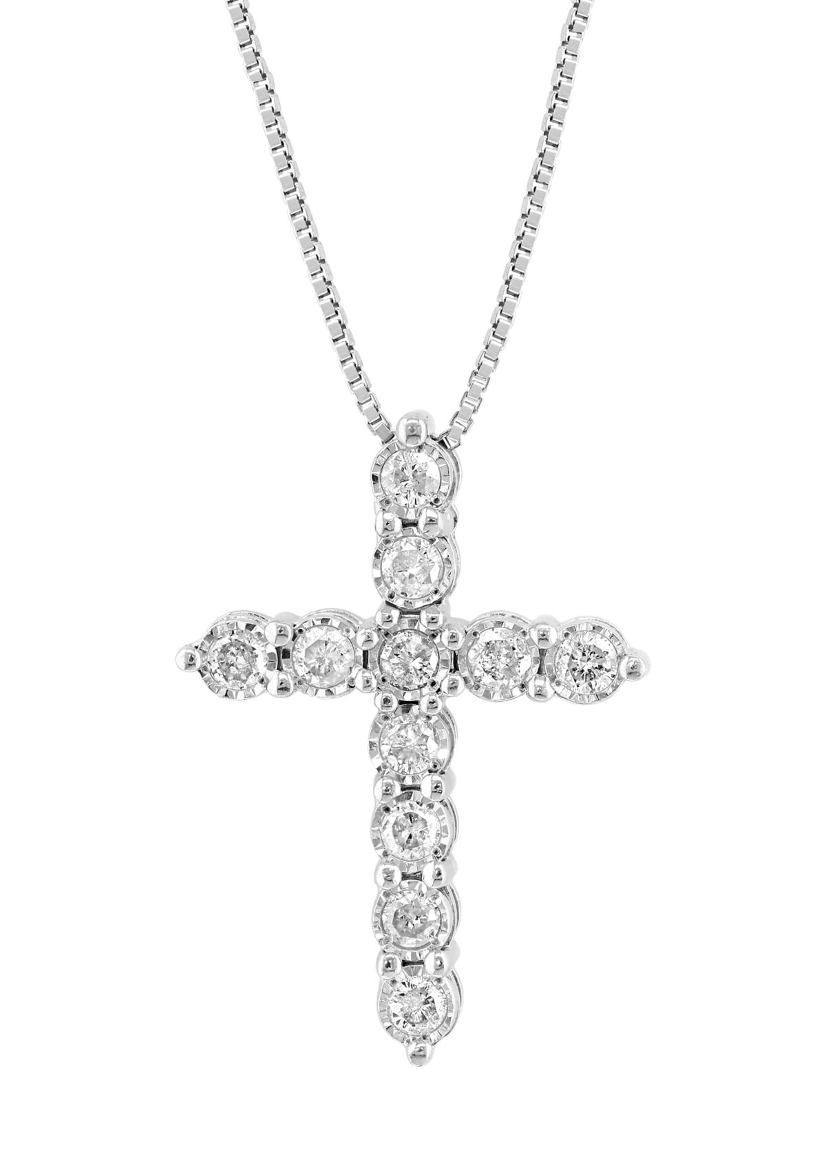 Sterling Silver Diamond Cross Pendant 
