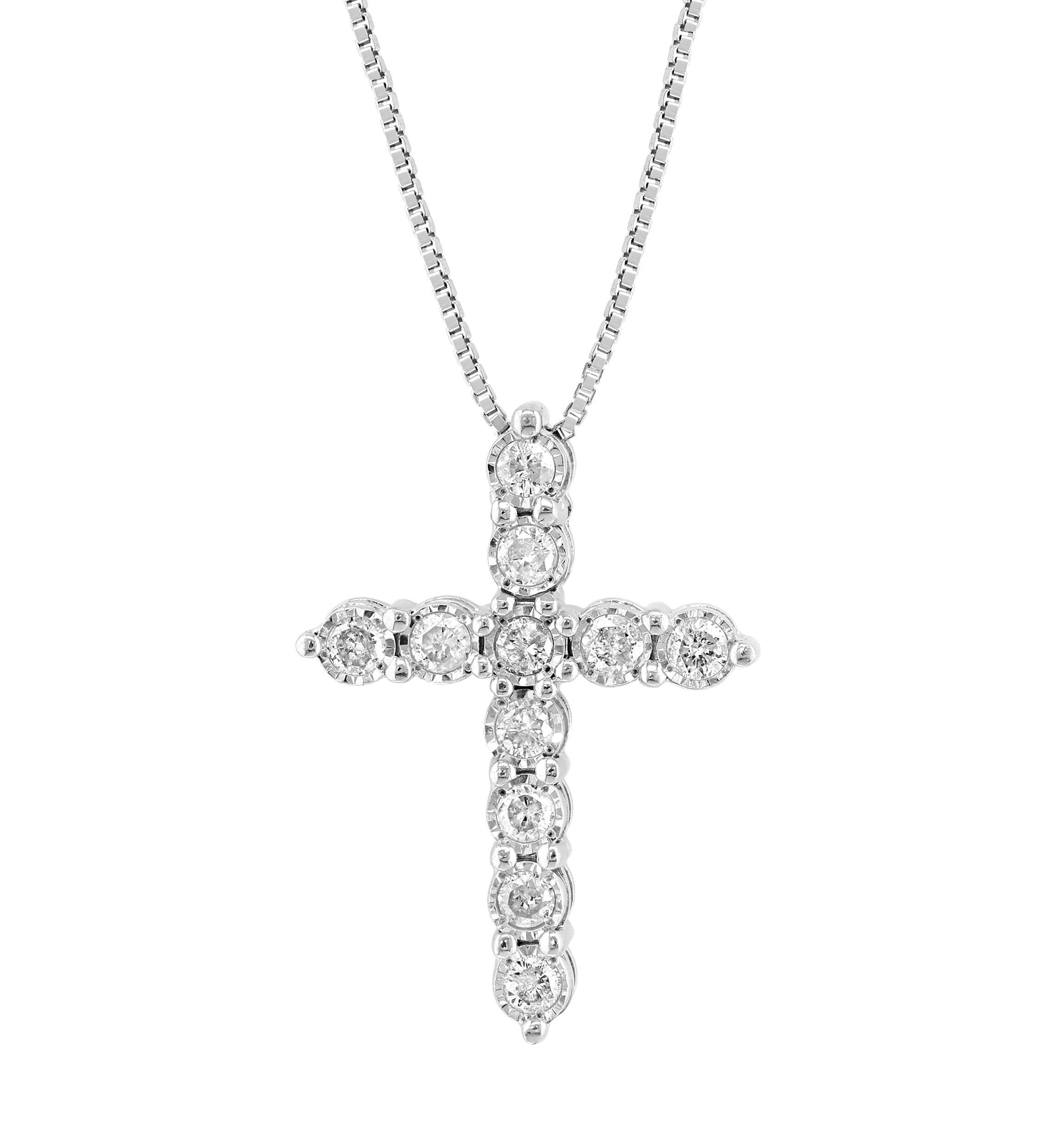 Sterling Silver Diamond Cross Pendant 