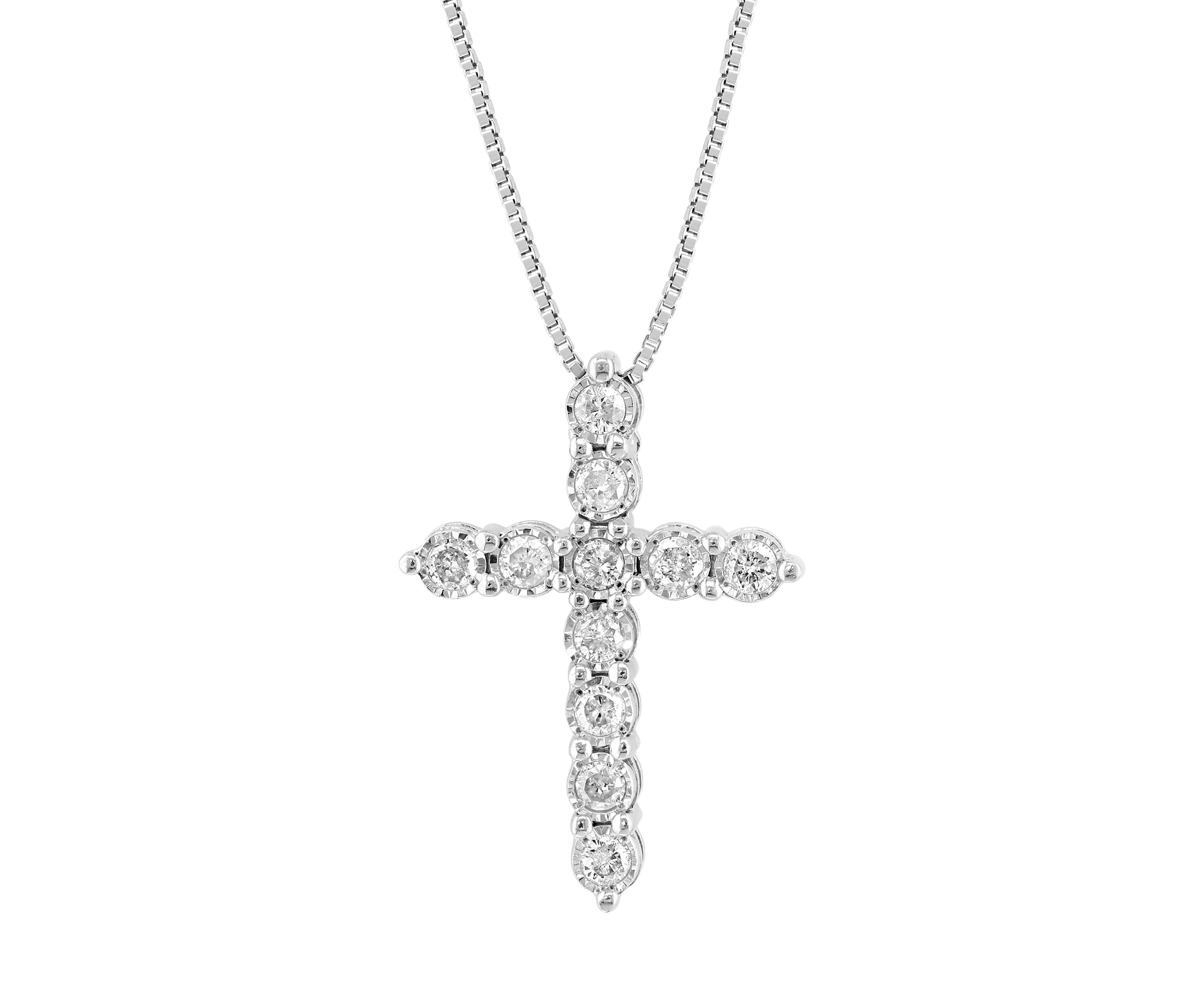 Sterling Silver Diamond Cross Pendant 