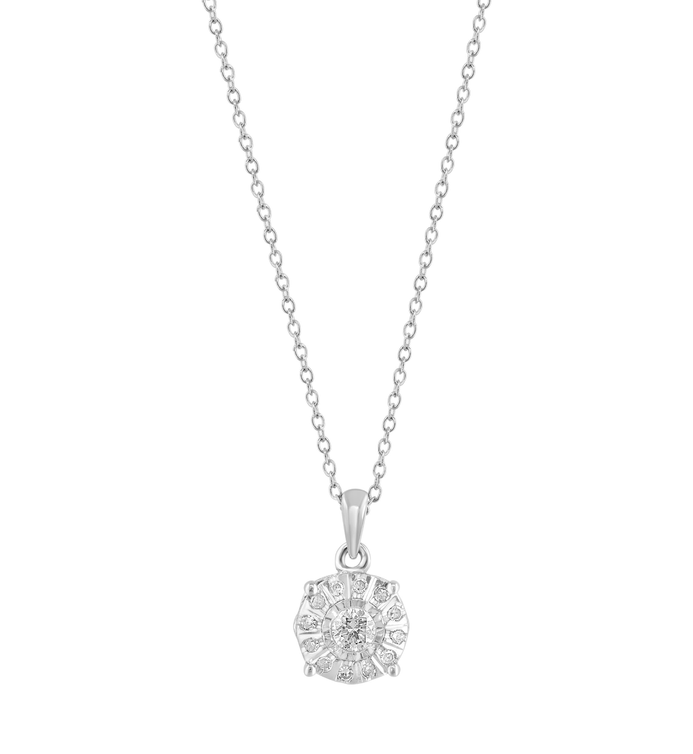 Sterling Silver Diamond Pendant Necklace 
