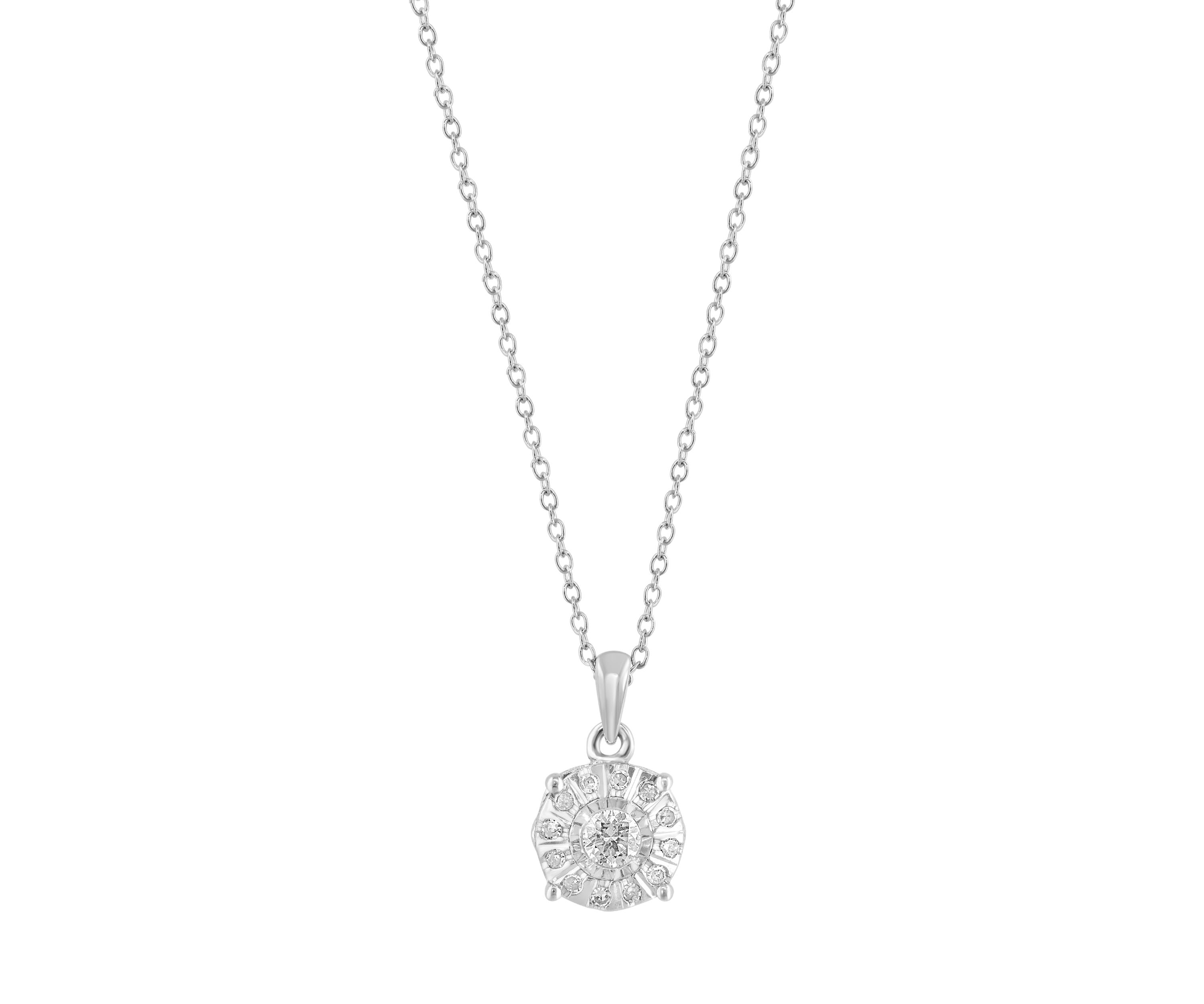 Sterling Silver Diamond Pendant Necklace 