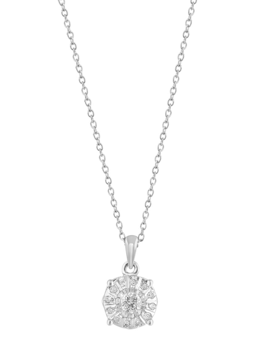 Sterling Silver Diamond Pendant Necklace 