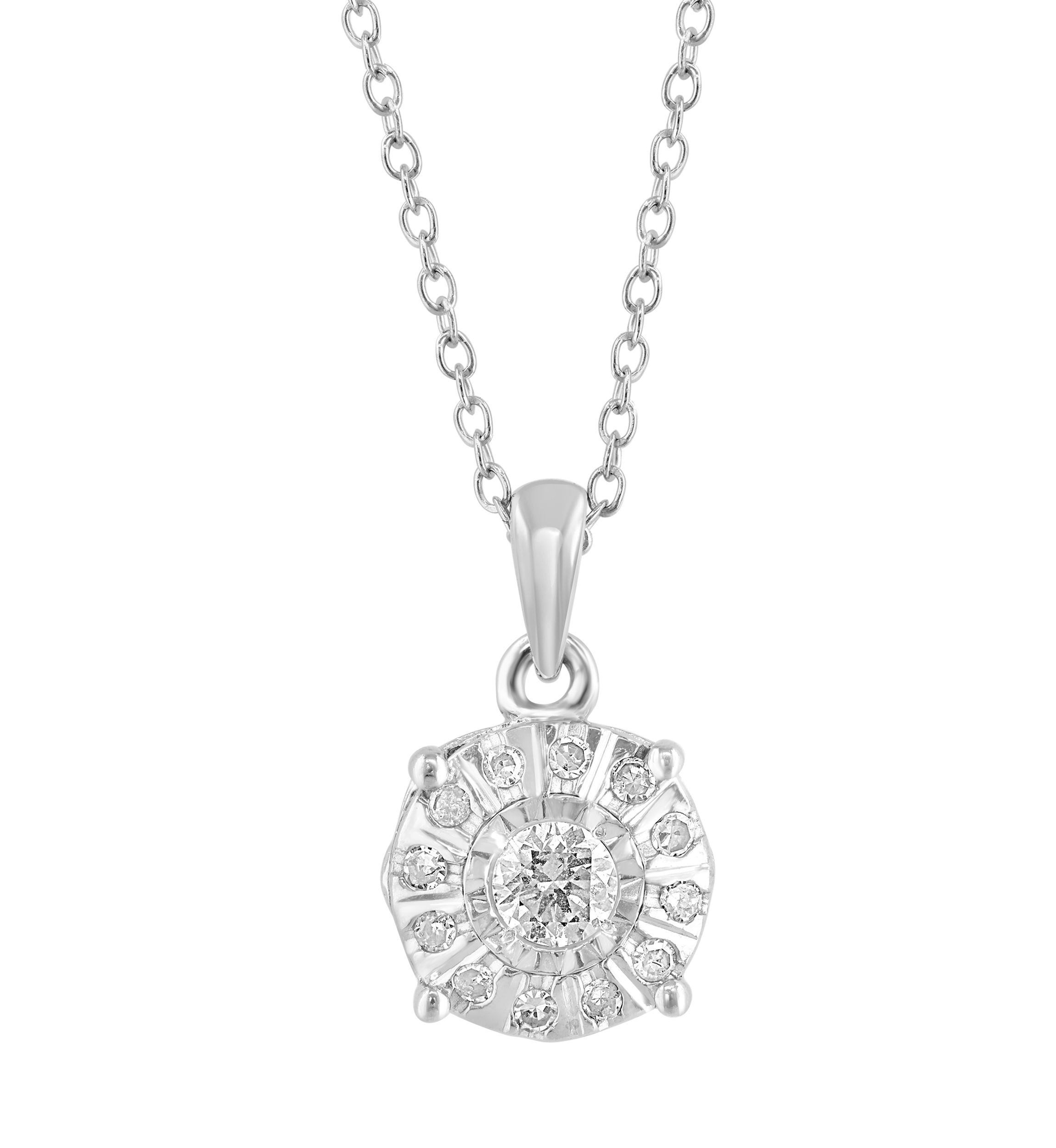 Sterling Silver Diamond Pendant Necklace 