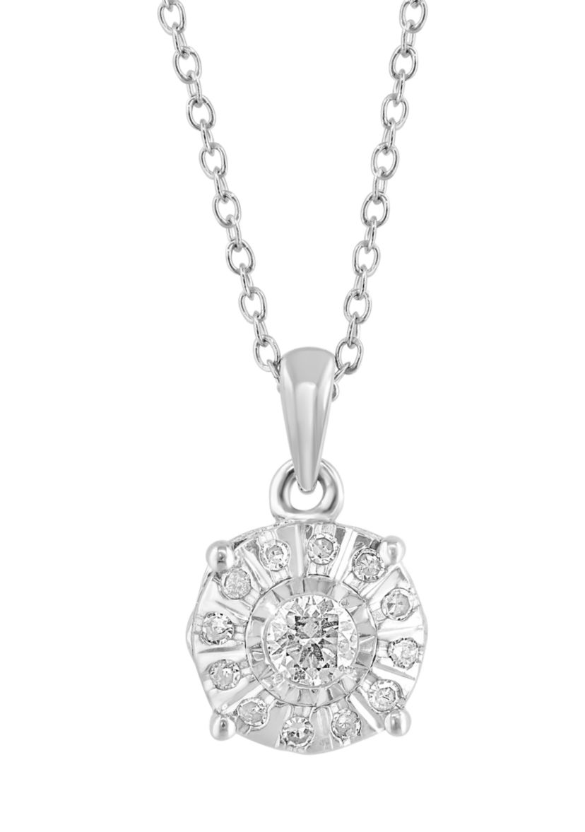Sterling Silver Diamond Pendant Necklace 