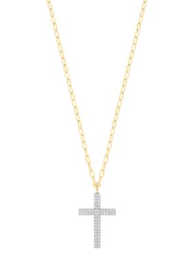 Effy 1.10 Ct. T.w. Diamond Cross Pendant Necklace In 14K White And Yellow Gold