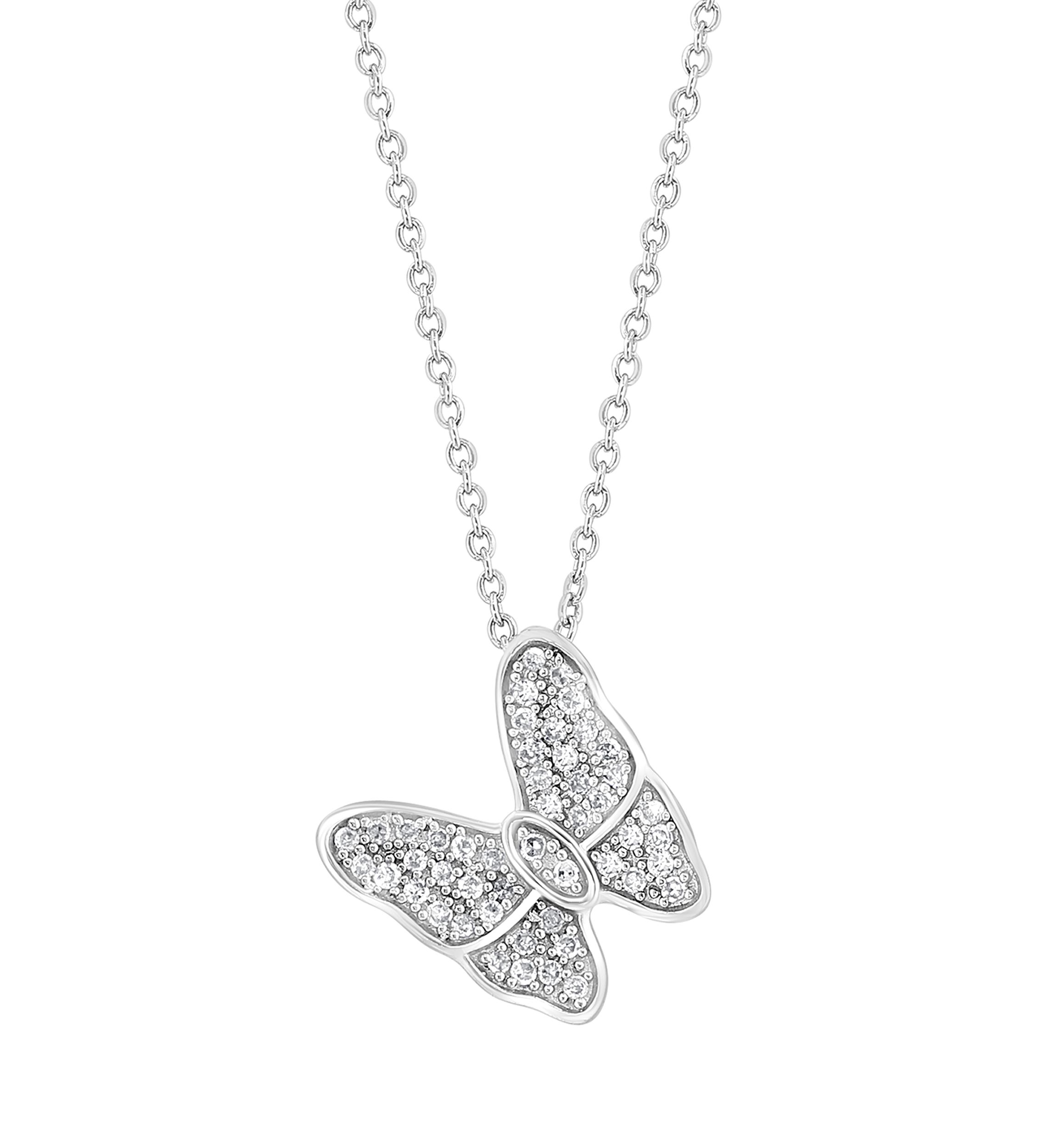1/8 ct. t.w. Diamond Butterfly Pendant Necklace in Sterling Silver