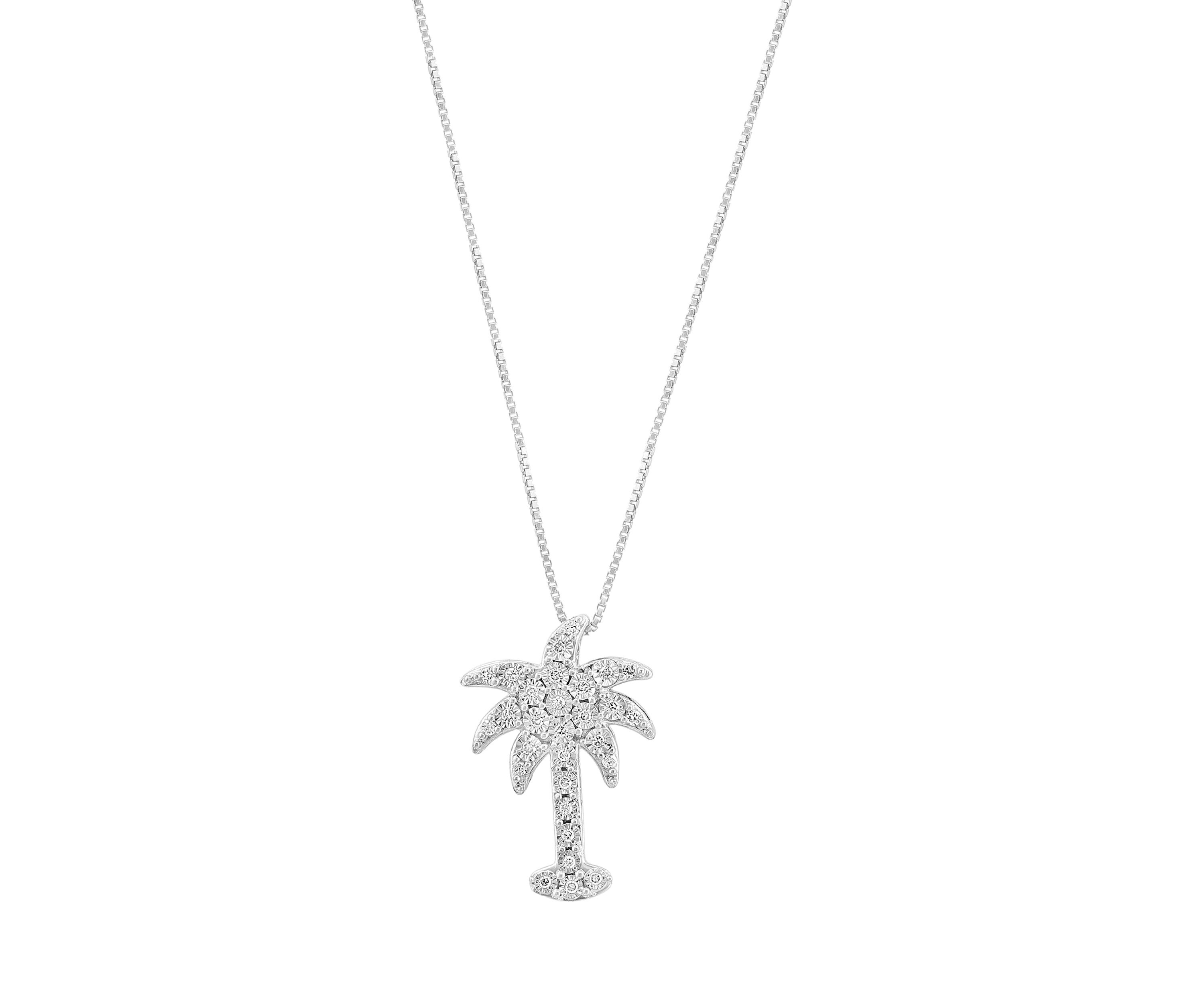 1/8 ct. t.w. Miracle Set Diamond  Palm Tree Pendant Necklace in Sterling Silver 