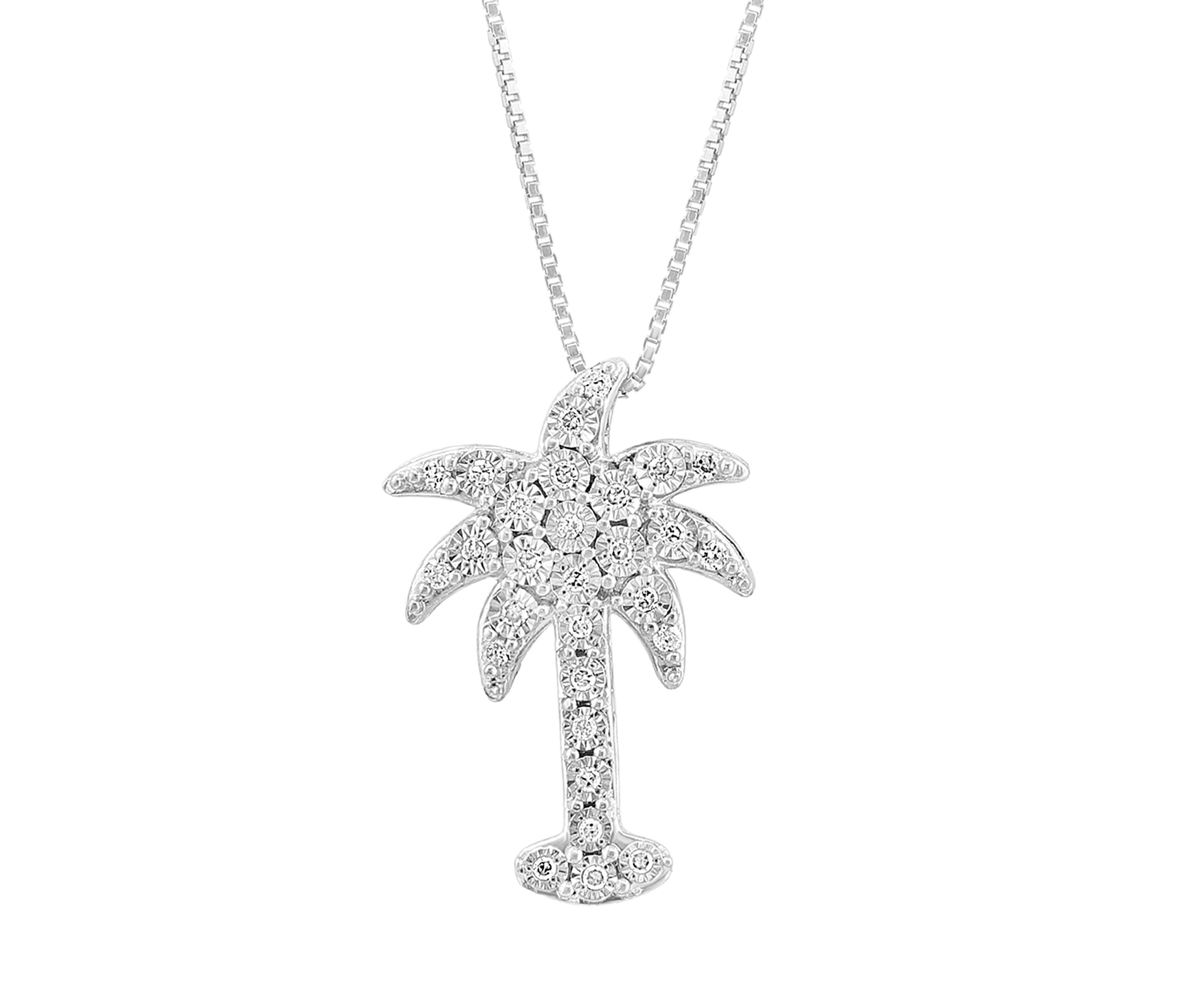 1/8 ct. t.w. Miracle Set Diamond  Palm Tree Pendant Necklace in Sterling Silver 