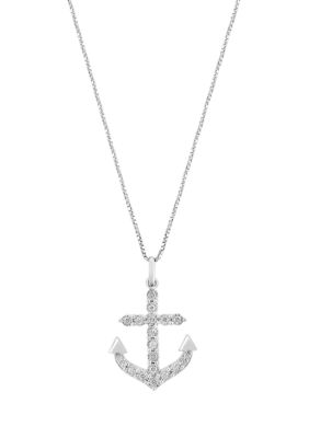 Effy 1/5 Ct. T.w. Miracle Set Diamond Anchor Pendant Necklace In Sterling Silver