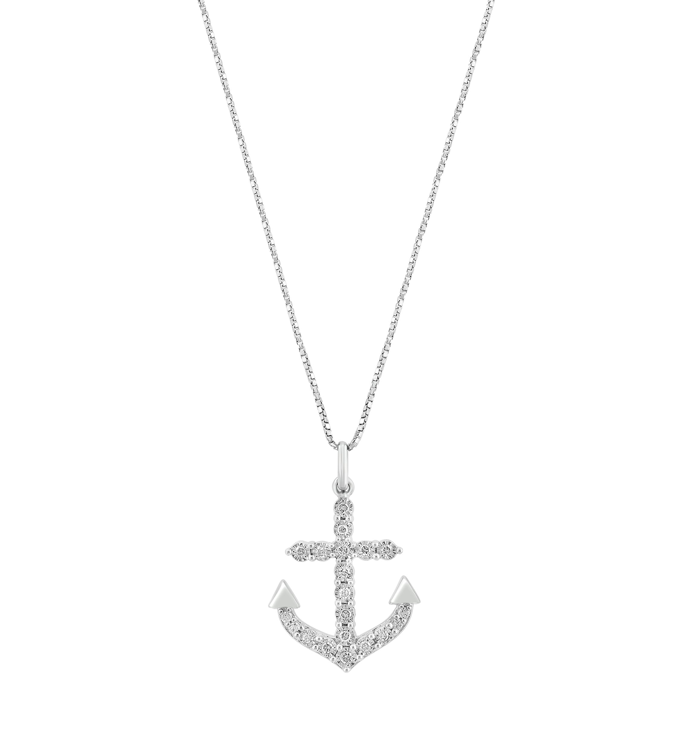 1/5 ct. t.w. Miracle Set Diamond Anchor Pendant Necklace in Sterling Silver 