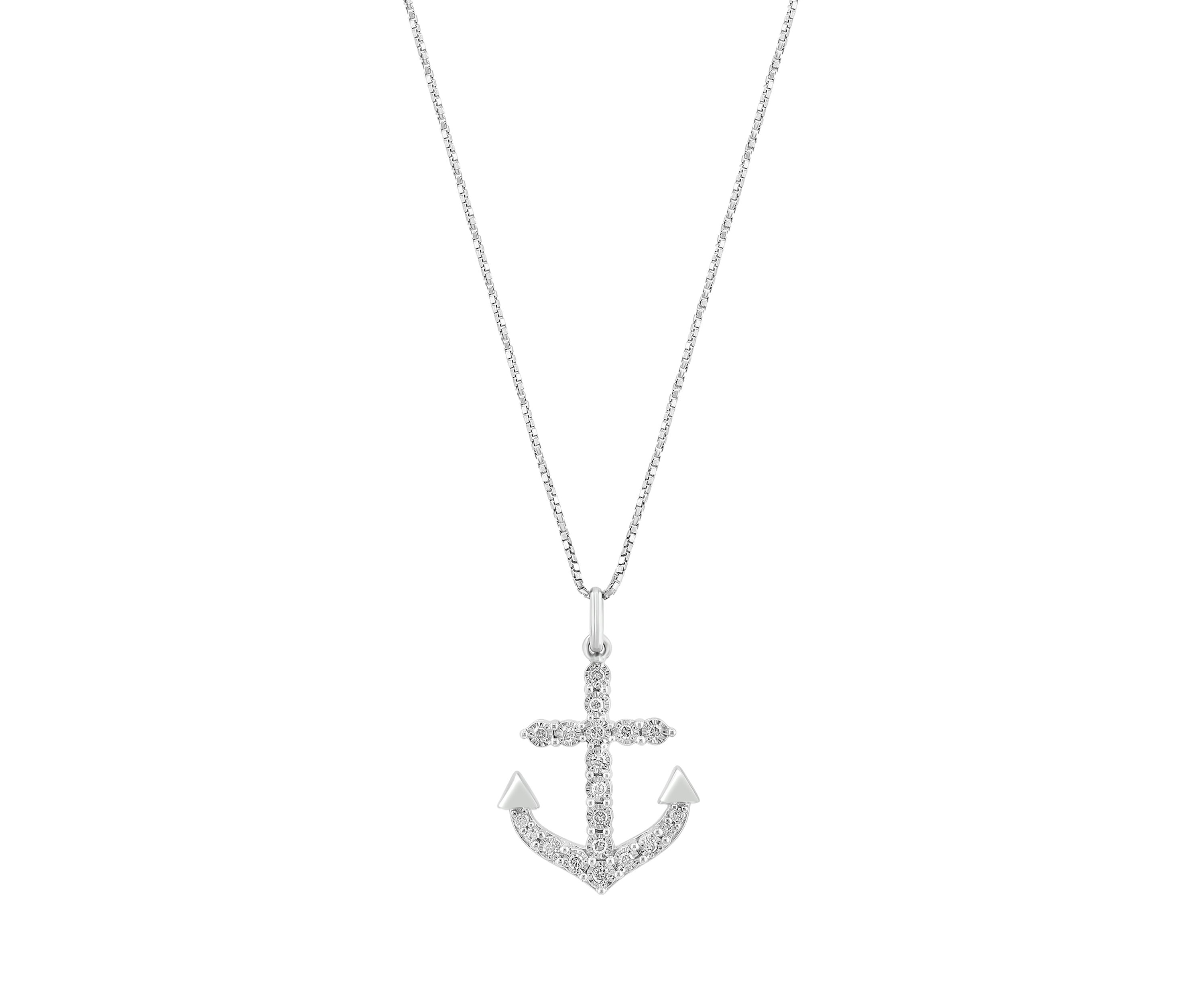 1/5 ct. t.w. Miracle Set Diamond Anchor Pendant Necklace in Sterling Silver 