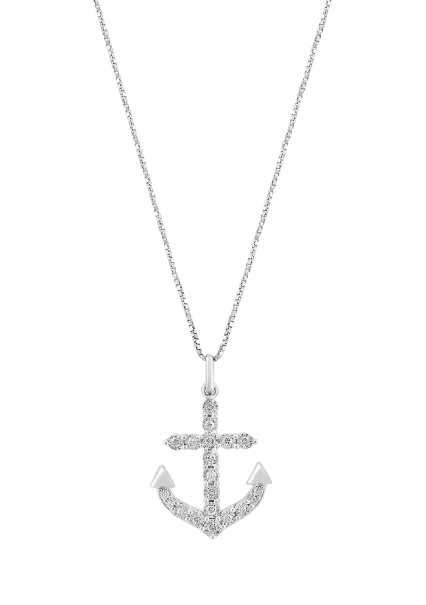 1/5 ct. t.w. Miracle Set Diamond Anchor Pendant Necklace in Sterling Silver 