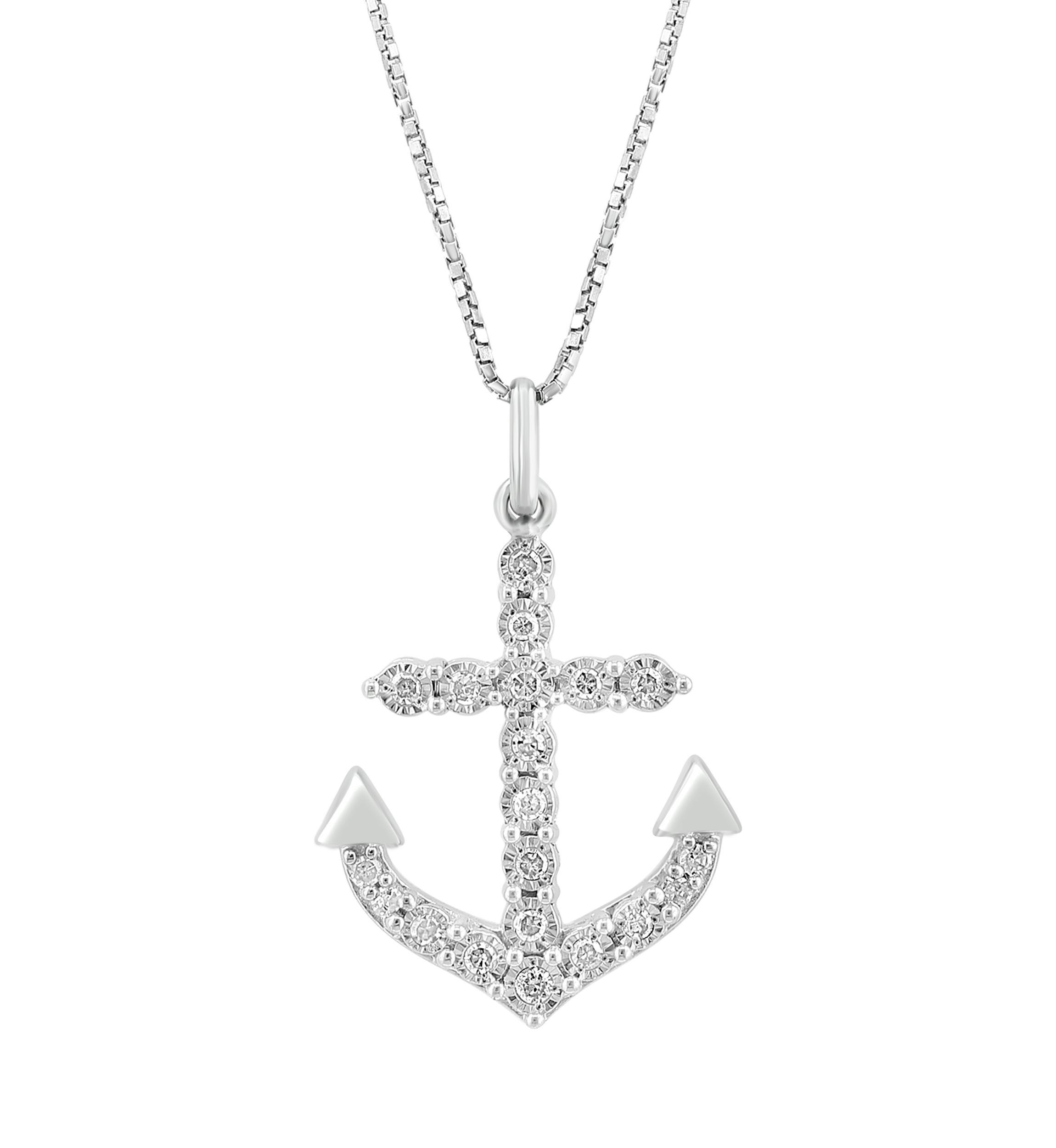 1/5 ct. t.w. Miracle Set Diamond Anchor Pendant Necklace in Sterling Silver 