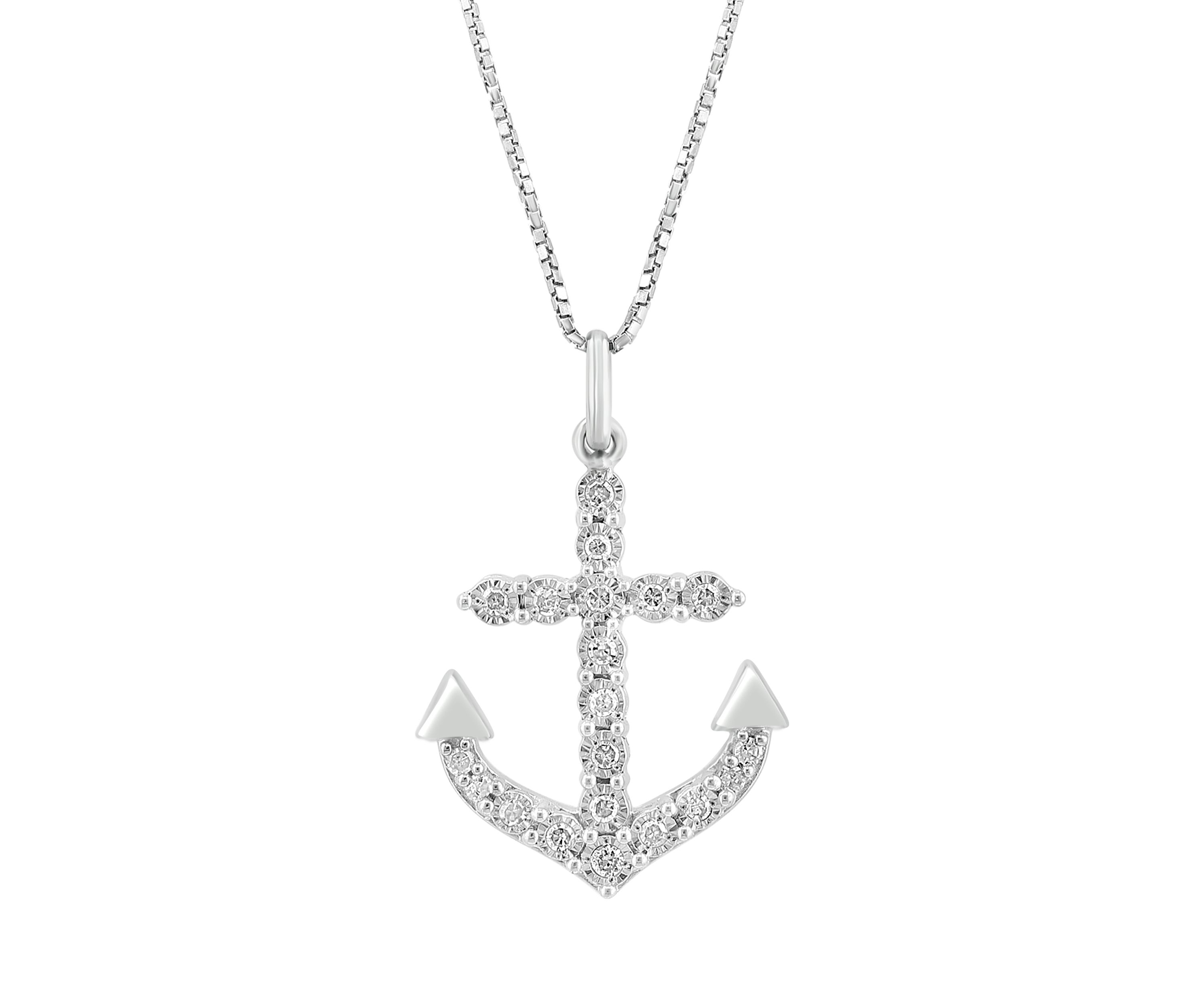 1/5 ct. t.w. Miracle Set Diamond Anchor Pendant Necklace in Sterling Silver 