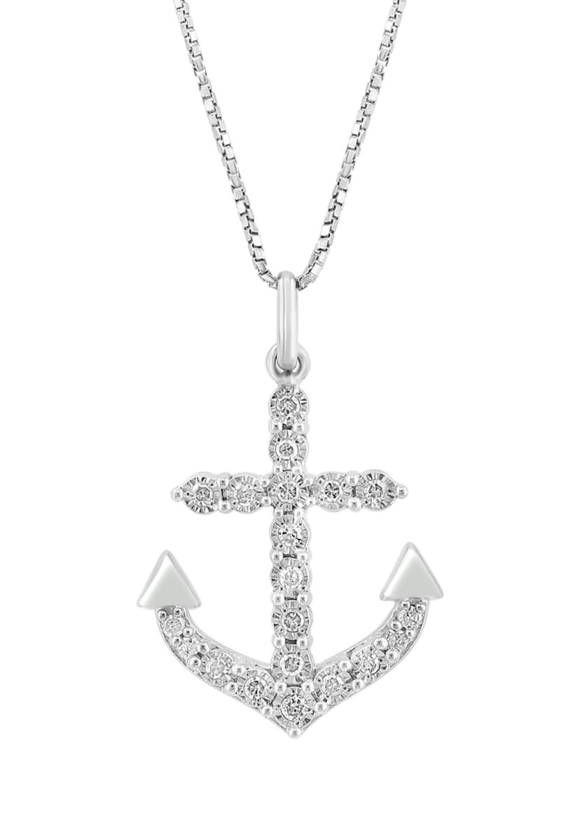 1/5 ct. t.w. Miracle Set Diamond Anchor Pendant Necklace in Sterling Silver 