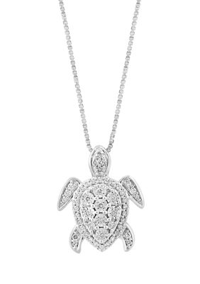 Effy 1/5 c.t t.w. Miracle Set Diamond Turtle Pendant Necklace in Sterling Silver -  5400452YW0GI53DDS