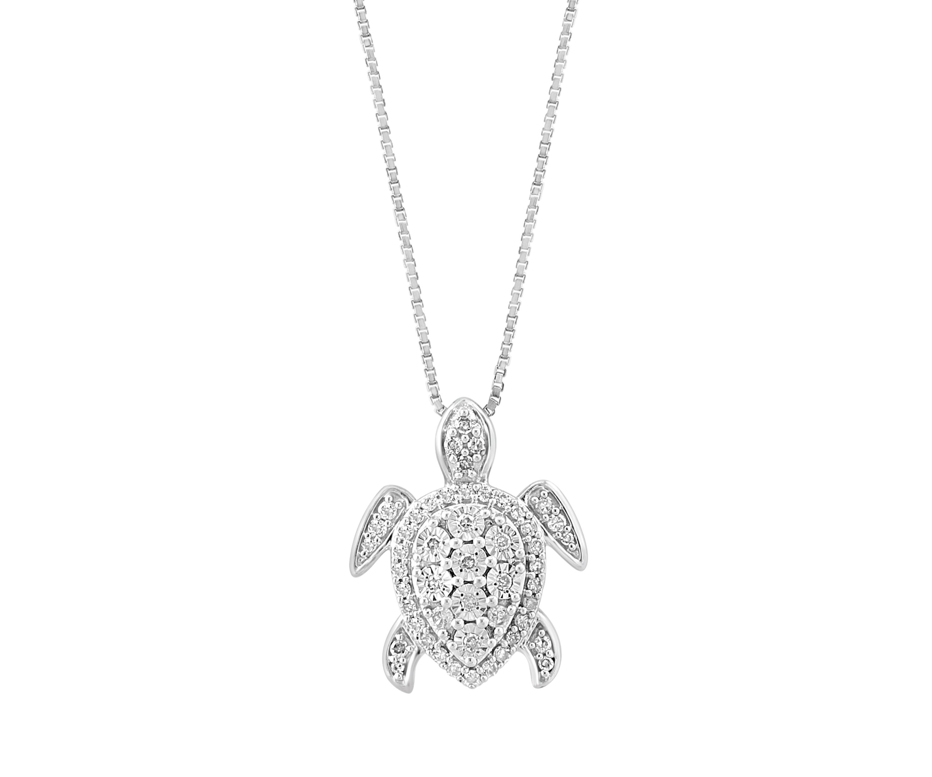 1/5 c.t t.w. Miracle Set Diamond Turtle  Pendant Necklace in Sterling Silver