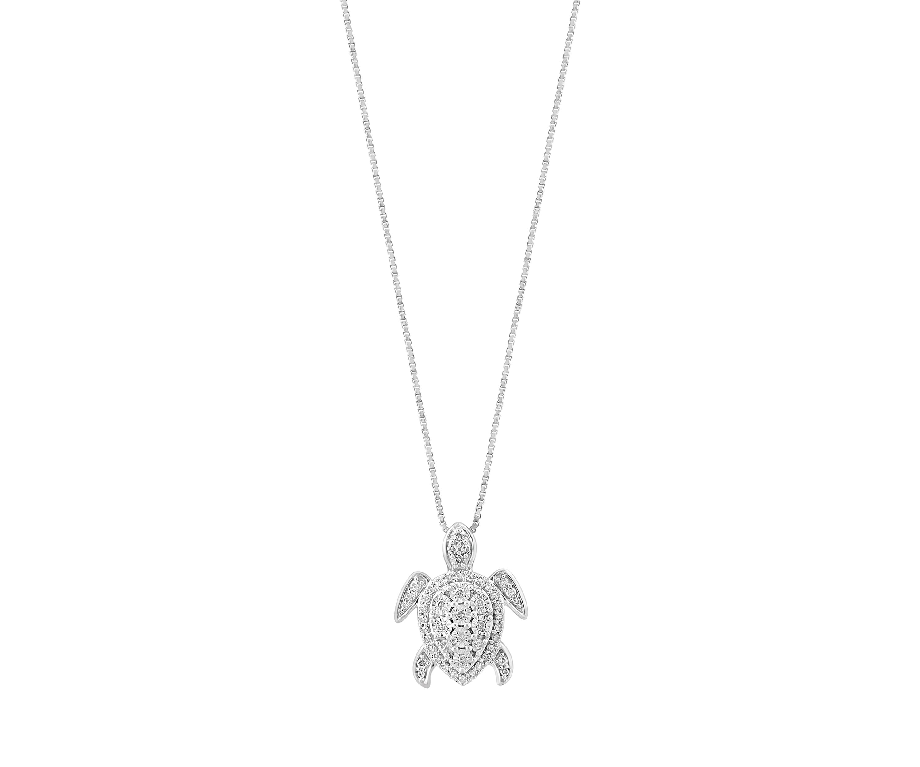 1/5 c.t t.w. Miracle Set Diamond Turtle  Pendant Necklace in Sterling Silver