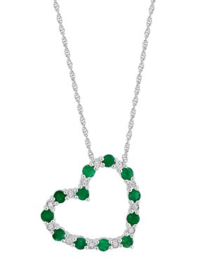 Effy Sterling Silver Diamond and Natural Emerald Pendant, 16 in