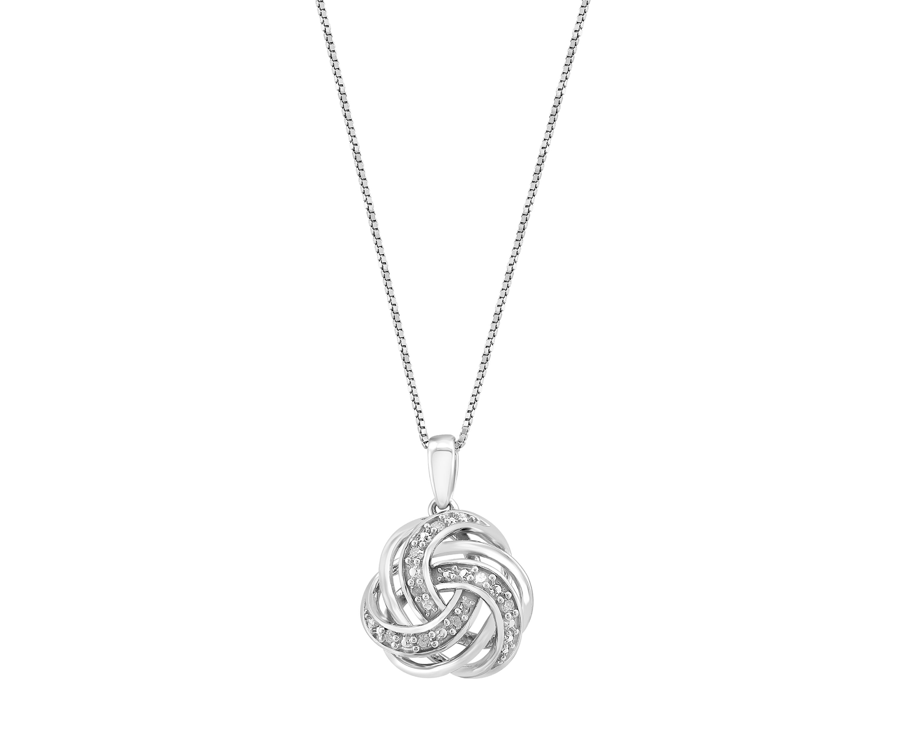 Sterling Silver Diamond Love Knot Pendant Necklace 