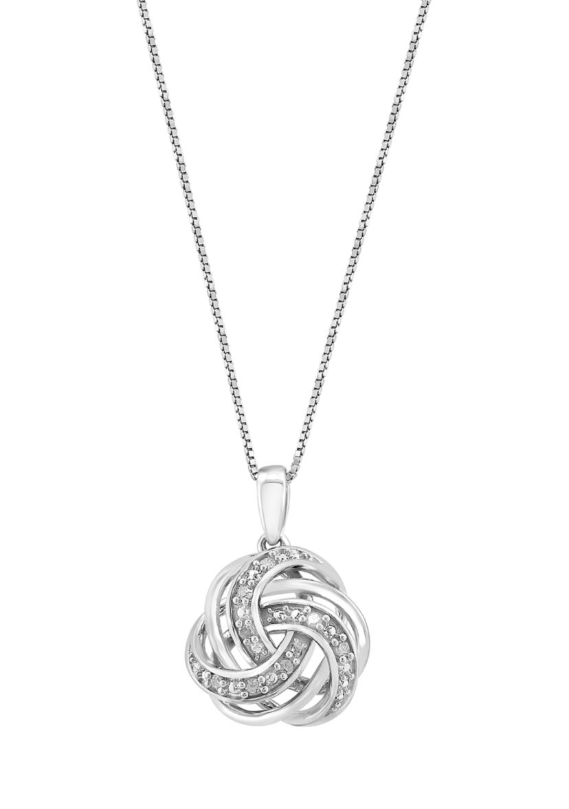 Sterling Silver Diamond Love Knot Pendant Necklace 
