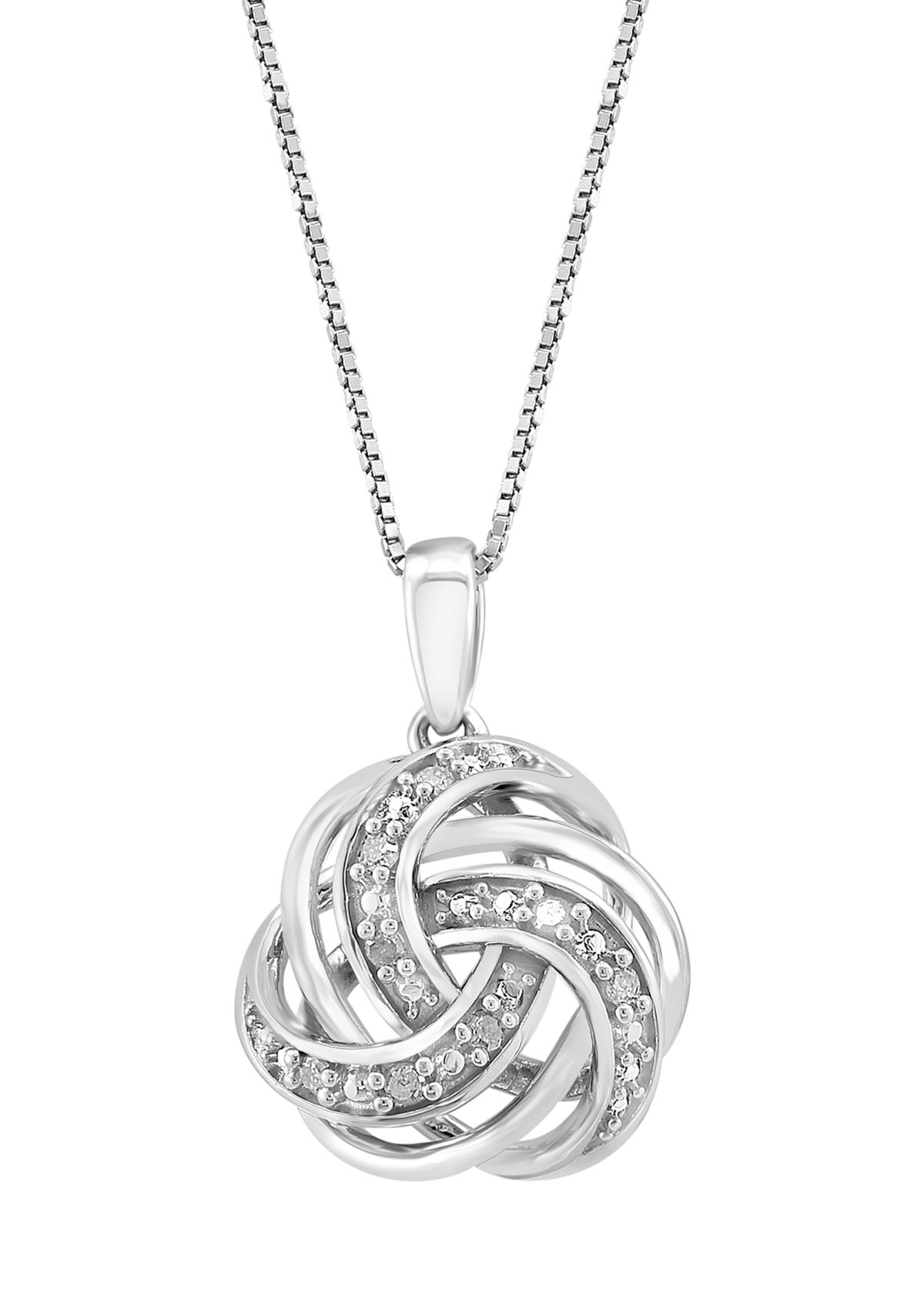 Sterling Silver Diamond Love Knot Pendant Necklace 