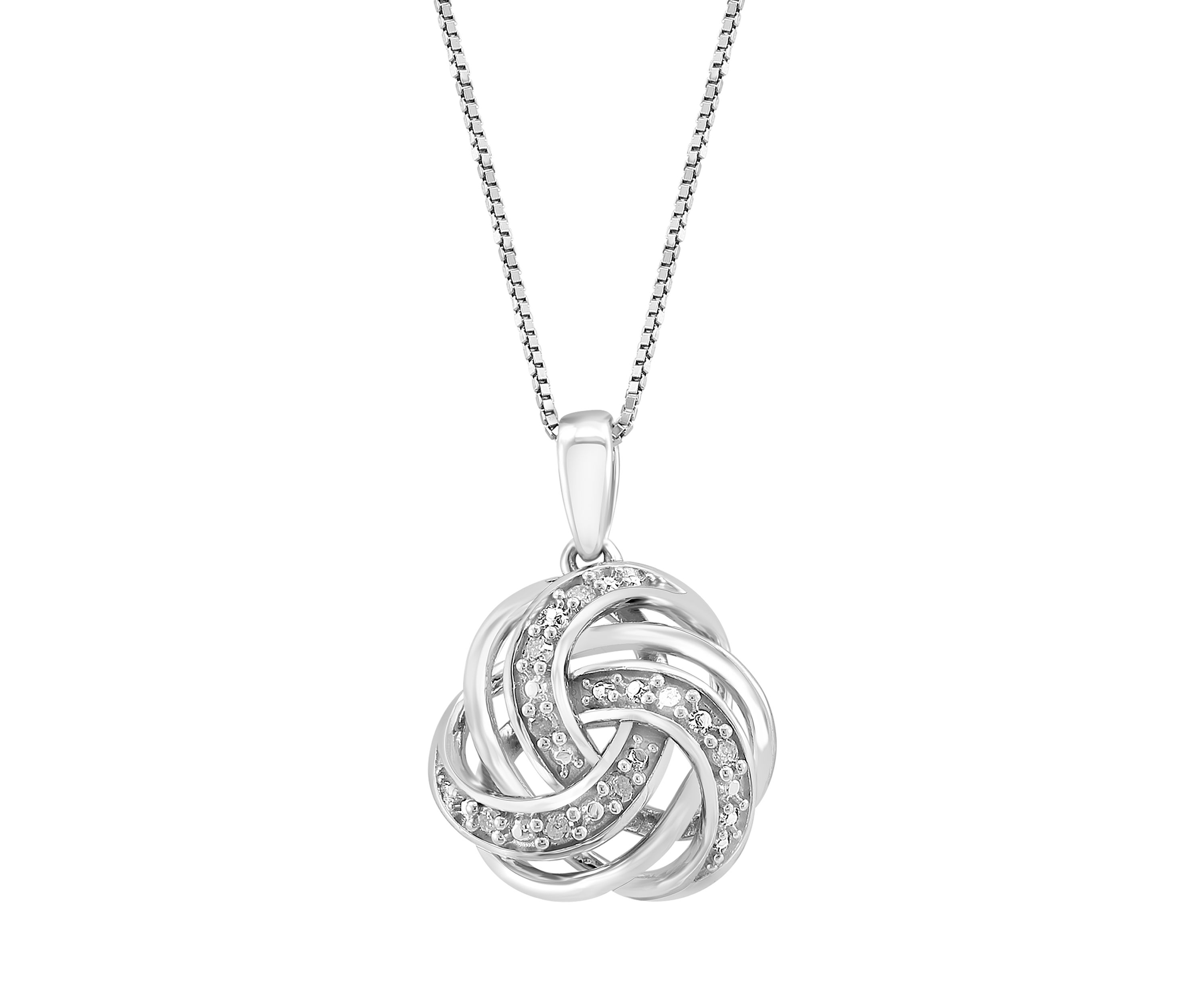 Sterling Silver Diamond Love Knot Pendant Necklace 