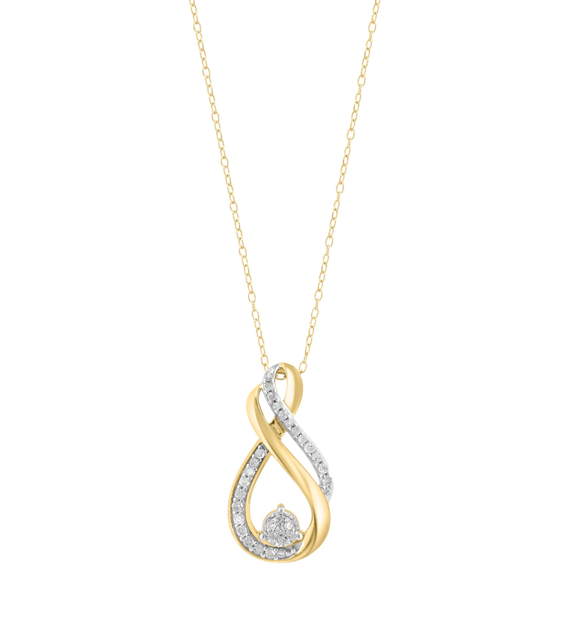 Gold Over Silver Diamond Pendant Necklace 