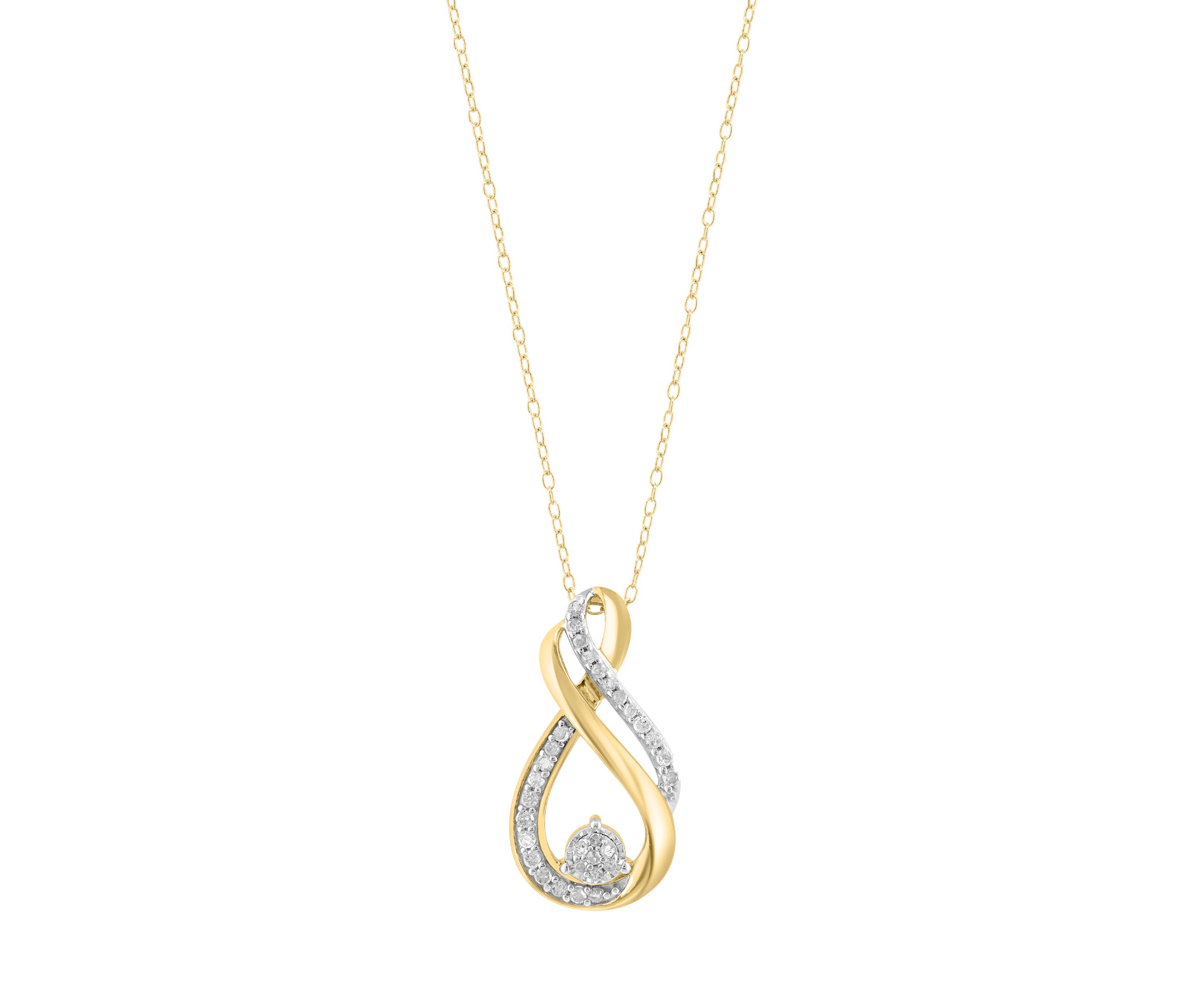 Gold Over Silver Diamond Pendant Necklace 