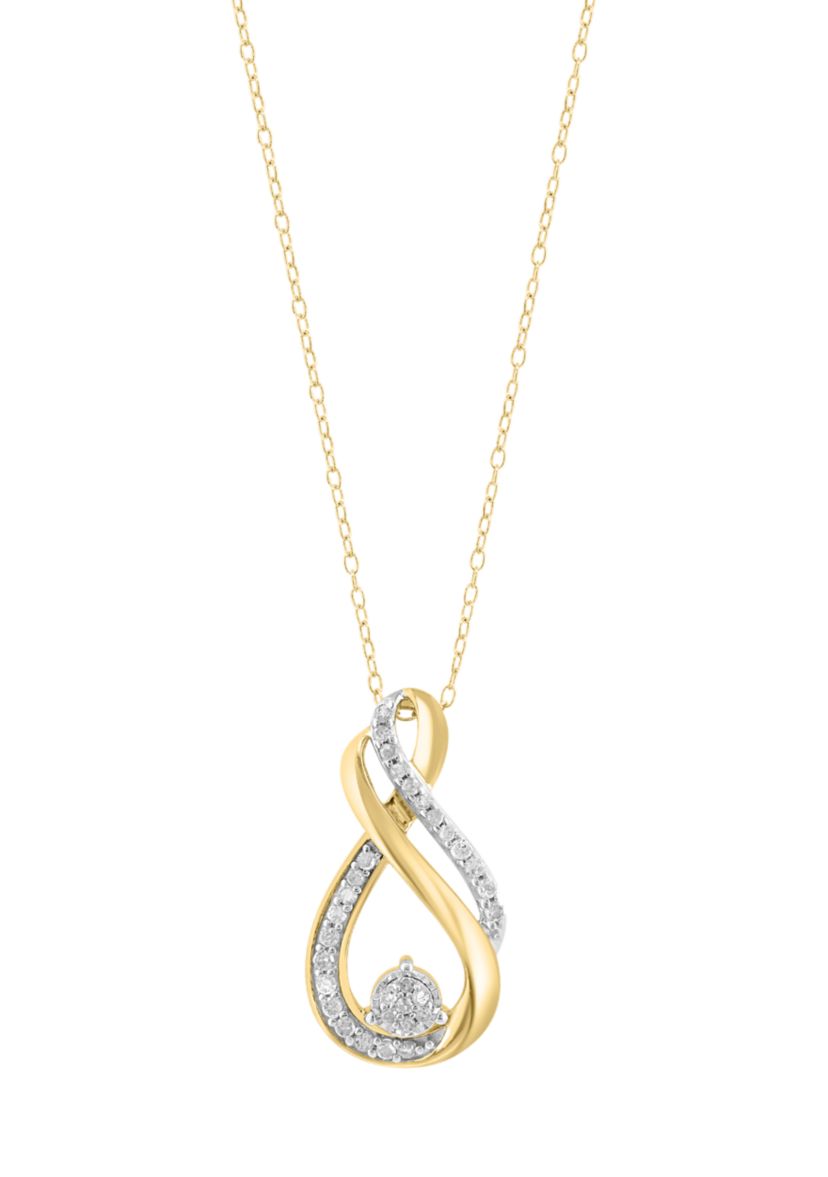 Gold Over Silver Diamond Pendant Necklace 