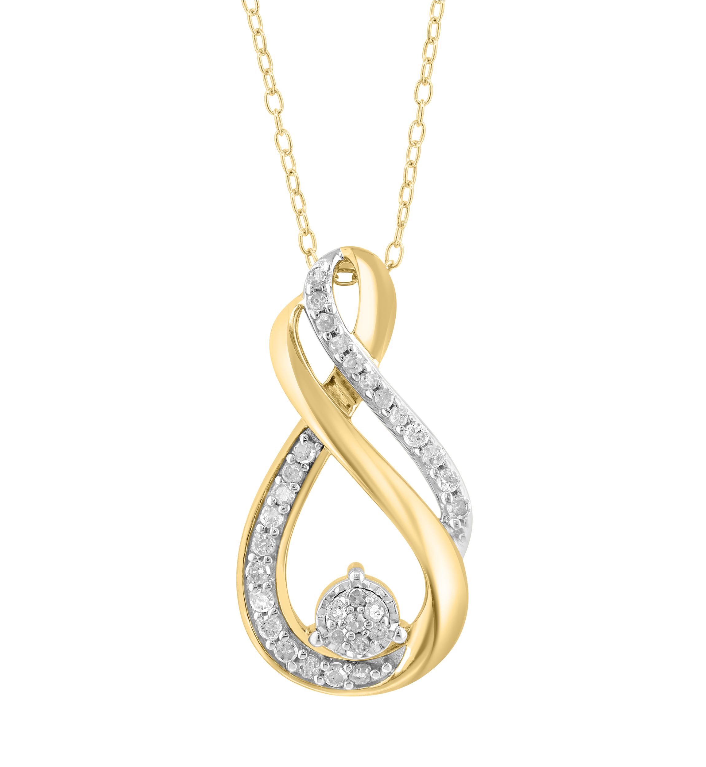 Gold Over Silver Diamond Pendant Necklace 