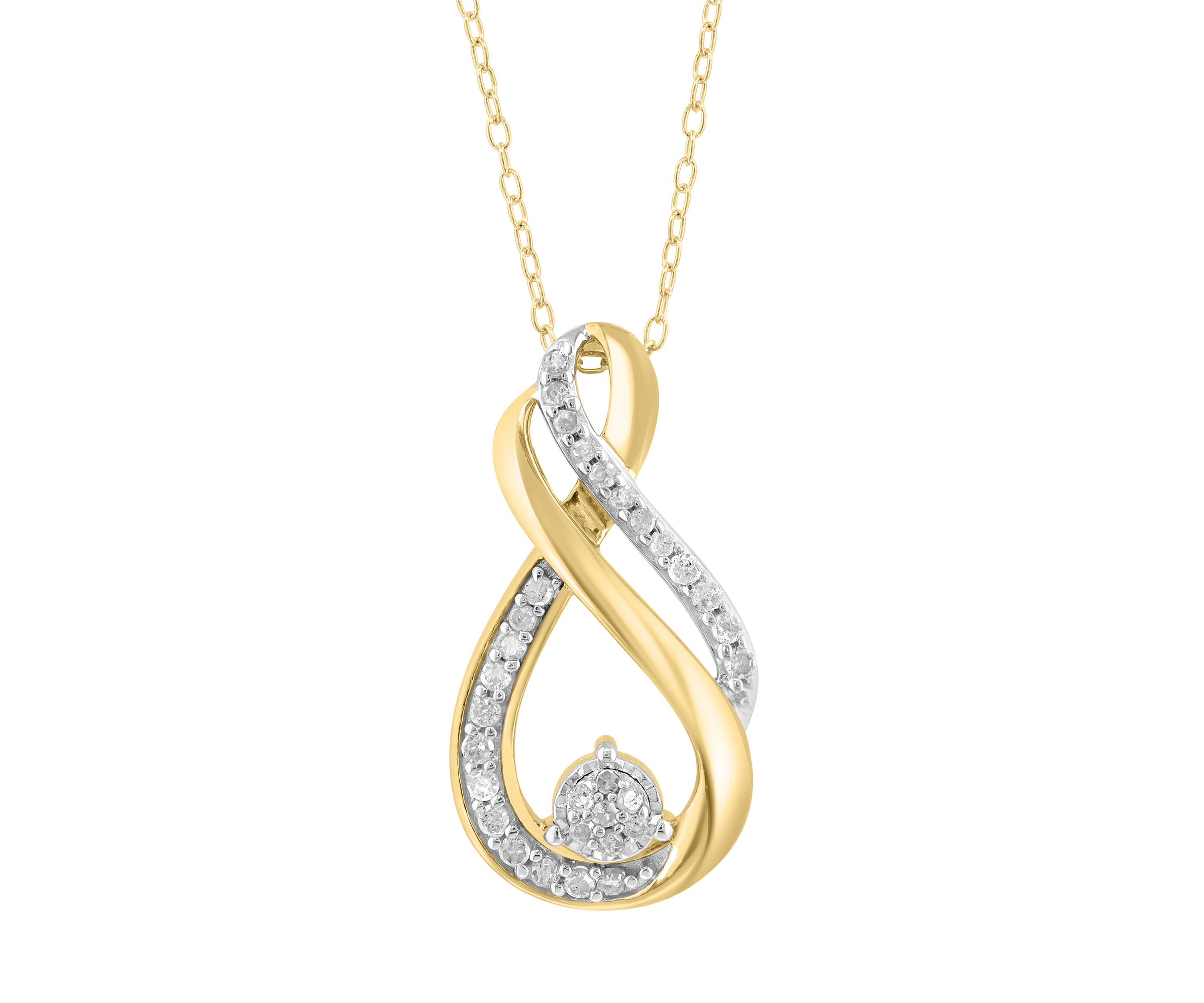 Gold Over Silver Diamond Pendant Necklace 